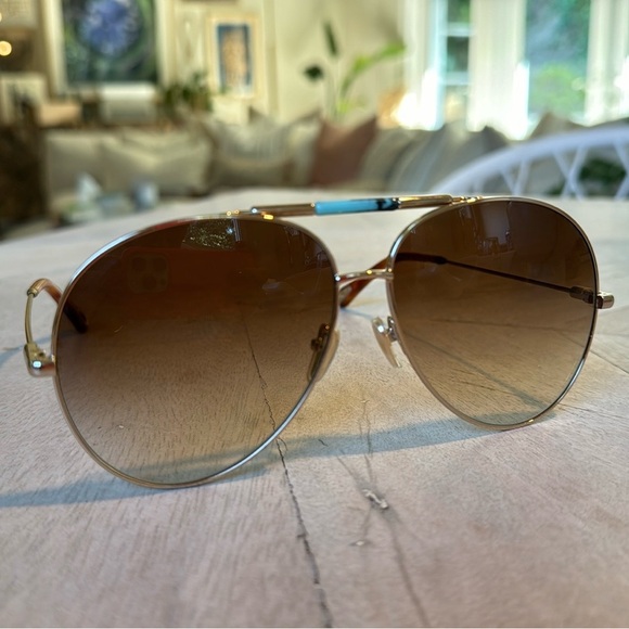 CHLOE CH0113S Aviator Gold Sunglasses with Turquoise Stone NWOT - Picture 5 of 8